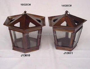 Bougeoir en fer hexagonal lanterne décoration de la maison avec finition en cuivre et métal PC en verre uni pour boîte de salon emballée - Product Image 2