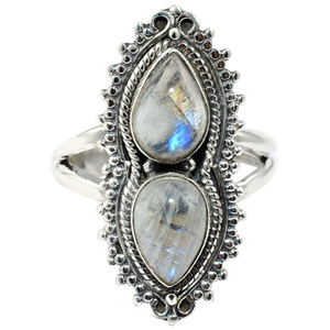 Bagues en argent Sterling 925 en pierre de lune arc-en-ciel en forme de poire Unique, fabricant de bijoux indiens, bijoux en argent frais - Product Image 3