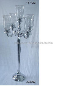 High Quality <b>Glass</b> Chimney Aluminium Candelabra with Mirror Polish Table Top Candle Holder Wedding Decor Taper Candle Holder - Product Image 2