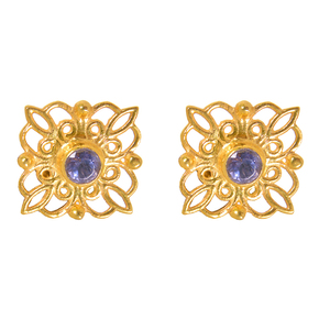 ต่างหูสตั๊ดพลอย iolite ทำด้วยมือทำจากธรรมชาติเครื่องประดับเงินทองดีไซน์สวย - Product Image 1