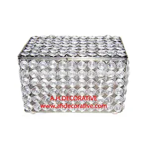 Boîte rectangulaire de luxe de haute qualité, finition argent brillant, cristal perlé, rangement de bijoux avec pieds de serrure - Product Image 1