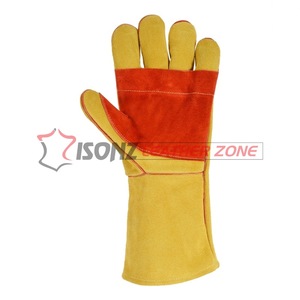 Guantes de Soldadura Duraderos Resistentes al Calor, de Cuero con Doble Refuerzo en la Palma, Dedos Forrados, Grosor de 1.2 mm, 14 Pulgadas, Antideslizantes - Product Image 5