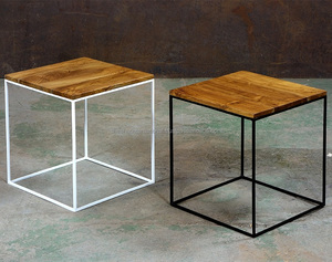 Modern Stylish Coffee <b>Table</b> with Wood Top Rustic Metal Base Space-Saving Storage <b>Tray</b> with Homemade Carved Side <b>Table</b> - Product Image 2