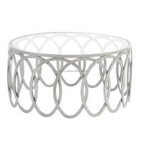 Table basse en verre avec socle en argent, acier inoxydable