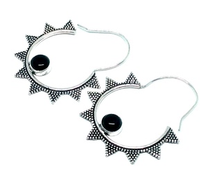 Pendientes de ónix negro chapados en plata de ley 925, estilo religioso bohemio, patrón de número de piedra Natural, pendientes de aro de joyería de latón - Product Image 3