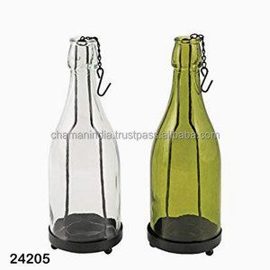 Bougeoir lampe, bouteille suspendue en cristal argenté - Product Image 1