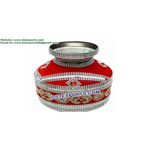 <b>Red</b> Embroidered Jago Kalash Steel & <b>Fabric</b> Customized Color & Size Indian Wedding & Sangeet Decoration DSTEXPORTS Brand USA Sale - Product Image 1