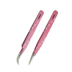 Pinzas de extensión de pestañas de volumen curvo recto ruso de etiqueta privada de belleza profesional puntiagudas de acero inoxidable - Product Image 1