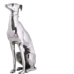 Luxe Aluminium Grote Zittende Hond Beeldje Decoratie Hand Gemaakt Glanzend Gepolijst En Zilver Europese Huisdecoratie Hond Beeldje