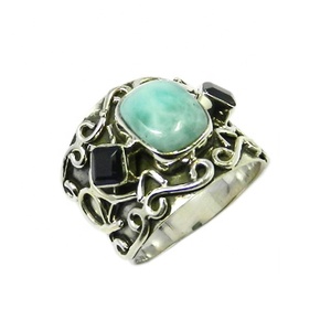 แหวนพลอยลาริมาร์สีฟ้าท้องฟ้าหรูหราของแท้แหวนประดับอัญมณีตลอดไปดีไซน์ทันสมัย925ซัพพลายเออร์เครื่องประดับเงินสเตอร์ลิง - Product Image 1