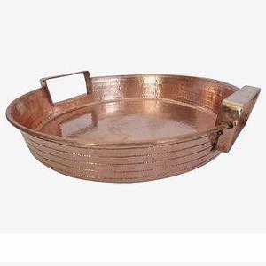 Plateau de service martelé en cuivre pur, écologique, rond, en métal, pour restaurant et hôtel, plateau décoratif, taille personnalisée pour la maison et la cuisine - Product Image 4