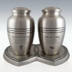 <b>Companion</b> Urn Engraved Design <b>Brass</b> Finished Adult <b>Companion</b> Funeral Urn <b>Set</b> in Pewter Polish for Pet Ashes - Product Image 2
