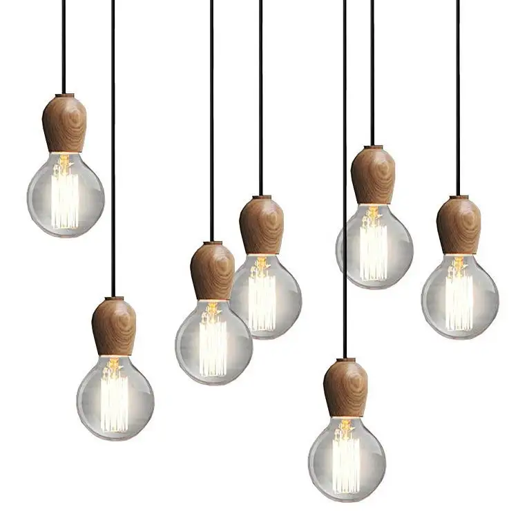 E27 luz nórdica de madeira, lâmpada pingente decorativa de madeira profissional