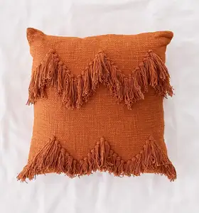 Hot bán 45*45cm 50*50cm sang trọng đệm Bìa 100% bông trang trí Chevron gối Bìa Cushion trường hợp với tua