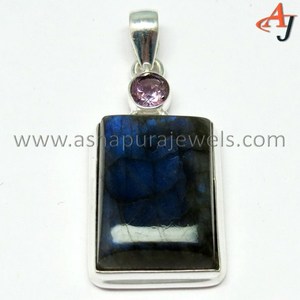 Pendentif en argent Sterling 925, Labradorite améthyste, bijoux uniques, pierre, bijoux en argent - Product Image 3