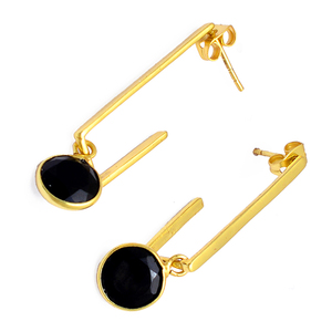 Solid 925 Sterling <b>Silver</b> Gold Plated Black Onyx Round Gemstone <b>Studs</b> <b>Earrings</b> <b>for</b> <b>Women</b> Wholesale Supplier Casa De Plata - Product Image 2