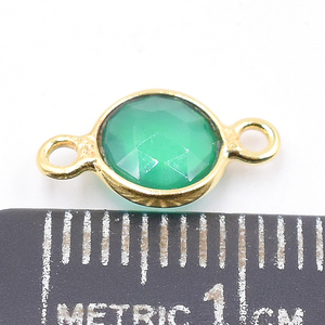 Conector de Bisel de Plata de Ley Chapado en Oro de 14k/18k con Ónix Verde Redondo, para Fabricación de Joyería Artesanal - Product Image 2