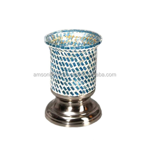Bougeoir en verre mosaïque bleue - Product Image 3
