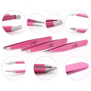 Kit de pinces à épiler professionnelles en acier inoxydable 2026, très vendu, 3 pinces à épiler roses pour sourcils (obliques, plates, pointues) et cils - Product Image 5