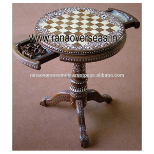 Bàn cờ tròn bằng gỗ thân thiện với môi trường cổ điển với inlay trắng và chạm khắc tay cho trẻ em và người lớn - Product Image 2