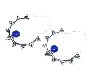 "Handmade <b>Silver</b> Plated Lapis <b>Hoop</b> <b>Earrings</b> for Women and Girls-Bohemian Flower Design Gift" - Product Image 3