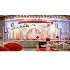 Mandaps de mariage indien dernière conception entièrement fibre Mandap ensemble pour mariage sculpté Mandap vente personnalisable blanc mariage scène ensemble - Product Image 1