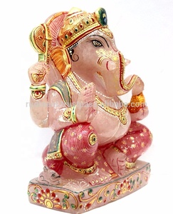 Acheter une décoration d'intérieur, sculpture de Ganesha en quartz rose peint, figurine sculptée à la main, statue, pierres naturelles, cristal de guérison - Product Image 2