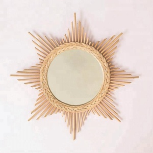 Miroir mural en rotin forme de soleil, couleur naturelle, fait à la main, style vietnamien, décoration pour chambre d'enfants - Product Image 2