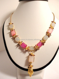 Hermoso collar largo hecho a mano de buena calidad, ágata de azúcar Rosa Blanca, aniversario de boda, regalos de fiesta de compromiso, latón - Product Image 3