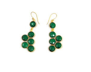 Belle forme ronde en quartz vert plaqué or bijoux faits à la main faisant des boucles d'oreilles multi-pierres naturelles - Product Image 3