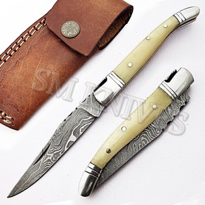 Couteau pliant utilitaire Laguiole en acier Damas (SMF28) - Personnalisable OEM, qualité industrielle, manche en os de chameau, garantie 3 ans - Product Image 6