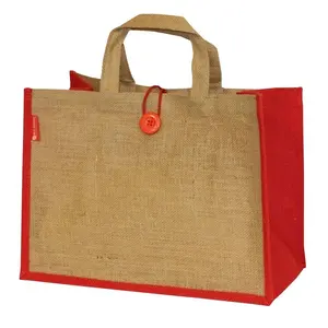 2024 migliore vendita naturale con i lati rossi di chiusura ad anello a bottone con impugnatura automatica in plastica laminata PP Tote Bag