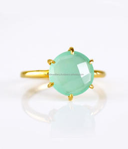 Bague en pierre précieuse de calcédoine Aqua, en argent Sterling 925, magnifique bijou fait à la main, plaqué or, à la mode - Product Image 1