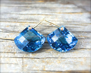 <b>Blue</b> <b>Topaz</b> Quartz Gemstone sterling silver Vermeil Gold fine Cut <b>Earrings</b> - Product Image 1