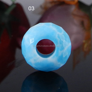 Larimar synthétique Big Hole Roundel perles à facettes 14x8x5.5mm bleu IG11116 - Product Image 3