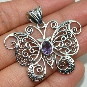 Pendientes de plata de ley 925 con amatista púrpura en forma de mariposa, joyería de plata de ley 925 - Product Image 4