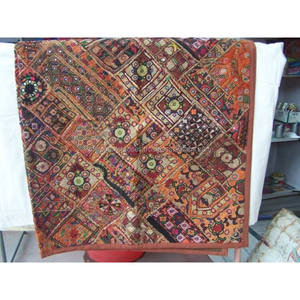 Indian Traditional Vintage Sari Tapestry Handmade Collection Patchwork and Other Design Beaded Brown Color Way Home Decorative - Product Image 6
