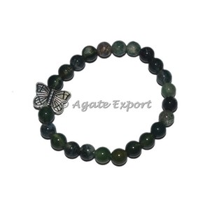 Pulseras de ágata verde musgo, GEMA con abalorio de mariposa - Product Image 1