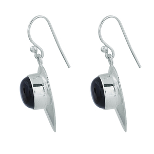 925 Sterling <b>Silver</b> Plain round Black Onyx Gemstone <b>Dangle</b> <b>Earrings</b> Fashionable Classic Style for Wedding Gift or Party - Product Image 2