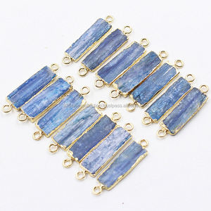 Connecteur de charme de pierre précieuse brute de Tanzanite Double Bail plaqué or en alliage pour la fabrication de bijoux - Product Image 2