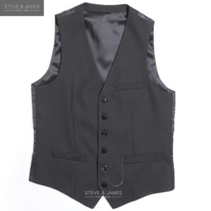 Gilet de mariage pour homme Steve James coupe ajustée - Tissu en laine respirant, imperméable, réversible, col en V, simple boutonnage, style décontracté chic - Product Image 2