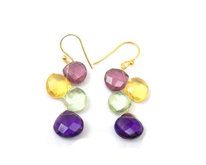 Pierre précieuse multicolore en forme de coeur avec plaqué or Bijoux de mode tendance Cadeau pour elle Ensemble de boucles d'oreilles - Product Image 2