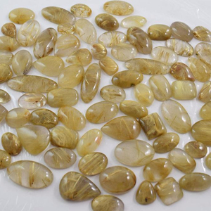 Exquise pierre précieuse en quartz rutilé doré, cabochon unique en vente en gros, provenant de Jaipur, pierres précieuses éthiques. - Product Image 1