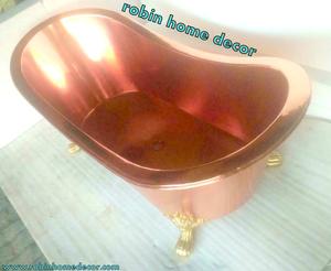 Bañera independiente de cobre hecha a mano 'Princess', escurridor de hierro fundido, desbordamientos, grifos de lavabo/residuos/desbordamiento/baño de remojo de lavabo - Product Image 2