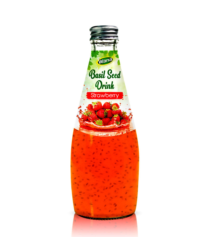 natural basil seed drink with strawberry flavor in 290ml glass