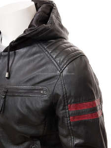 Veste en cuir véritable unisexe pour homme, noire, décontractée, pour l'extérieur, avec capuche, veste bomber, hiver, fourrure de mouton, design respirant - Product Image 5