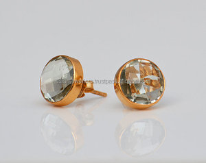 Boucles d'oreilles Vermail Améthyste Verte en Argent Sterling 925 pour Fêtes et Cadeaux Or 925 - Product Image 1