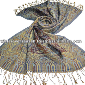 Autumn Indian Pashmina Scarf in Jacquard Patterns Kashmiri Styles Silk Wool <b>Shawl</b> Luxury <b>Shawls</b> - Product Image 2