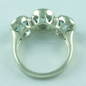 925เครื่องประดับเงินสเตอร์ลิง100% ธรรมชาติสีฟ้าพลอยบุษราคัมแหวนแต่งงานขนาดใดๆ - Product Image 4