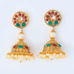 Latest Ethnic Gold Plated Traditional Antique Jhumki Earrings 14977 in Wholesaler of Fashion jewellery